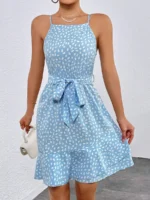 Rochie Scurta Louanna Bleu Cu Print Alb - imagine 3