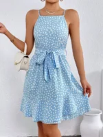 Rochie Scurta Louanna Bleu Cu Print Alb - imagine 4