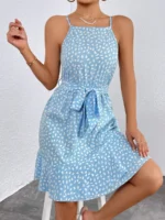 Rochie Scurta Louanna Bleu Cu Print Alb - imagine 5