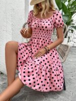Rochie Scurta Polina Roz Cu Buline Negre