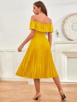 Rochie Midi Jolanda Galbena Cu Pliuri - imagine 2