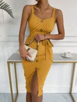 Rochie Midi Talita Galben Mustar Cu Buline Albe