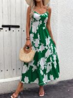 Rochie Lunga Kimberly Verde Cu Model Floral Alb