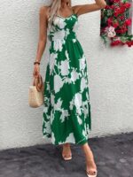 Rochie Lunga Kimberly Verde Cu Model Floral Alb - imagine 4