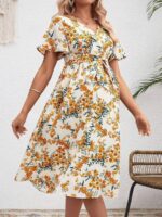 Rochie De Maternitate Midi Salvina Bej Inflorata - imagine 3