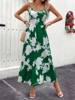 Rochie Lunga Kimberly Verde Cu Model Floral Alb - imagine 5