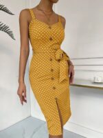 Rochie Midi Talita Galben Mustar Cu Buline Albe - imagine 3