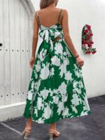 Rochie Lunga Kimberly Verde Cu Model Floral Alb - imagine 2