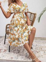 Rochie De Maternitate Midi Salvina Bej Inflorata