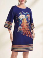 Rochie Scurta Carlita Albastra Cu Print Multicolor - imagine 4