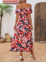 Rochie Lunga Tabatha Roz Pudra Cu Model Floral Multicolor - imagine 2