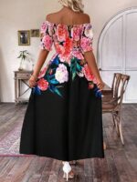 Rochie Lunga Rebecka Neagra Cu Model Floral Multicolor - imagine 2