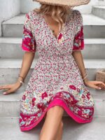 Rochie Scurta Selina Alba Cu Model Floral Multicolor - imagine 3