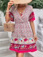 Rochie Scurta Selina Alba Cu Model Floral Multicolor - imagine 4