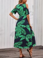 Rochie Lunga Serrana Bleumarin Cu Model Cu Frunze Verzi - imagine 2