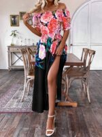 Rochie Lunga Rebecka Neagra Cu Model Floral Multicolor - imagine 3