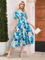 Rochie Midi Joelle Alba Cu Print Albastru