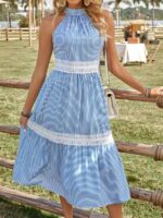 Rochie Midi Aviva Albastra Cu Dungi Albe