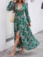 Rochie Lunga Kaidi Verde Inflorata - imagine 4