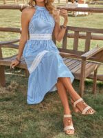 Rochie Midi Aviva Albastra Cu Dungi Albe - imagine 4