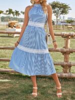 Rochie Midi Aviva Albastra Cu Dungi Albe - imagine 5