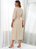 Rochie Midi Telise Crem Cu Nasturi - imagine 2