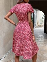 Rochie Scurta Ernesta Rosie Cu Model Floral Alb - imagine 2