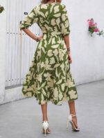 Rochie Midi Gerde Verde Cu Model Floral Crem - imagine 2