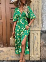 Rochie Lunga Steliana Verde Inflorata - imagine 3