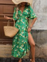 Rochie Lunga Steliana Verde Inflorata - imagine 4