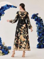 Rochie Lunga Burela Neagra Inflorata - imagine 2