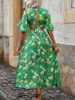 Rochie Lunga Steliana Verde Inflorata - imagine 2