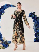 Rochie Lunga Burela Neagra Inflorata
