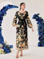 Rochie Lunga Burela Neagra Inflorata - imagine 3