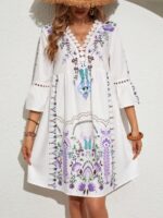 Rochie Scurta Agnes Alba Cu Print Multicolor