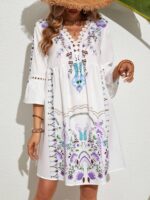 Rochie Scurta Agnes Alba Cu Print Multicolor - imagine 3