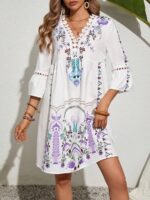 Rochie Scurta Agnes Alba Cu Print Multicolor - imagine 5