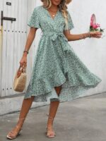 Rochie Midi Olivia Vernil Cu Model Floral Alb