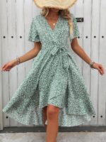 Rochie Midi Olivia Vernil Cu Model Floral Alb - imagine 3