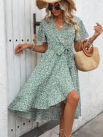 Rochie Midi Olivia Vernil Cu Model Floral Alb - imagine 4
