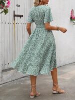 Rochie Midi Olivia Vernil Cu Model Floral Alb - imagine 2