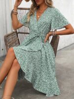 Rochie Midi Olivia Vernil Cu Model Floral Alb - imagine 5