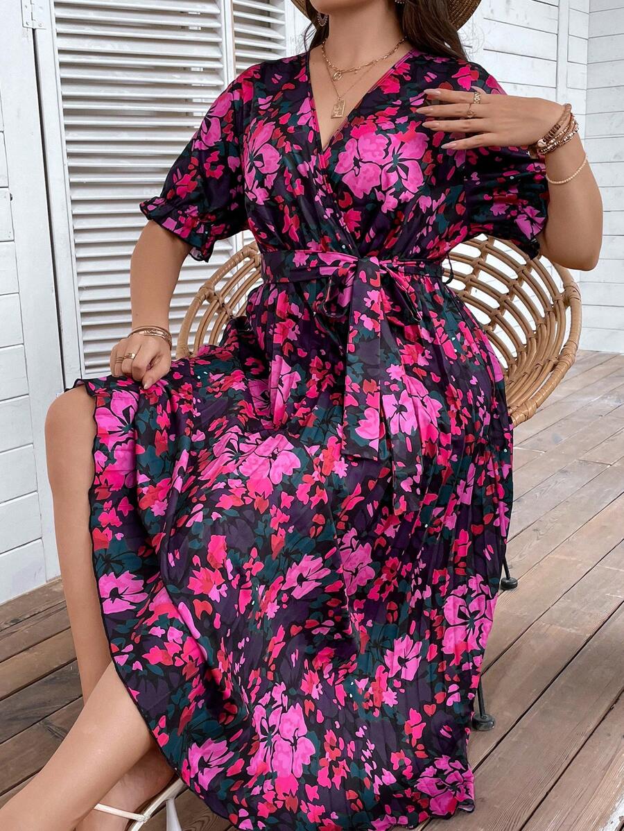 189 Rochie Lunga Jenica Neagra Inflorata - Marimi Mari - imagine 1