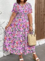 Rochie Lunga Rosbrit Alba Cu Model Floral Multicolor - Marimi Mari