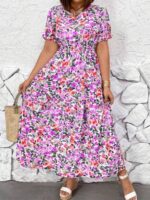Rochie Lunga Rosbrit Alba Cu Model Floral Multicolor - Marimi Mari - imagine 3