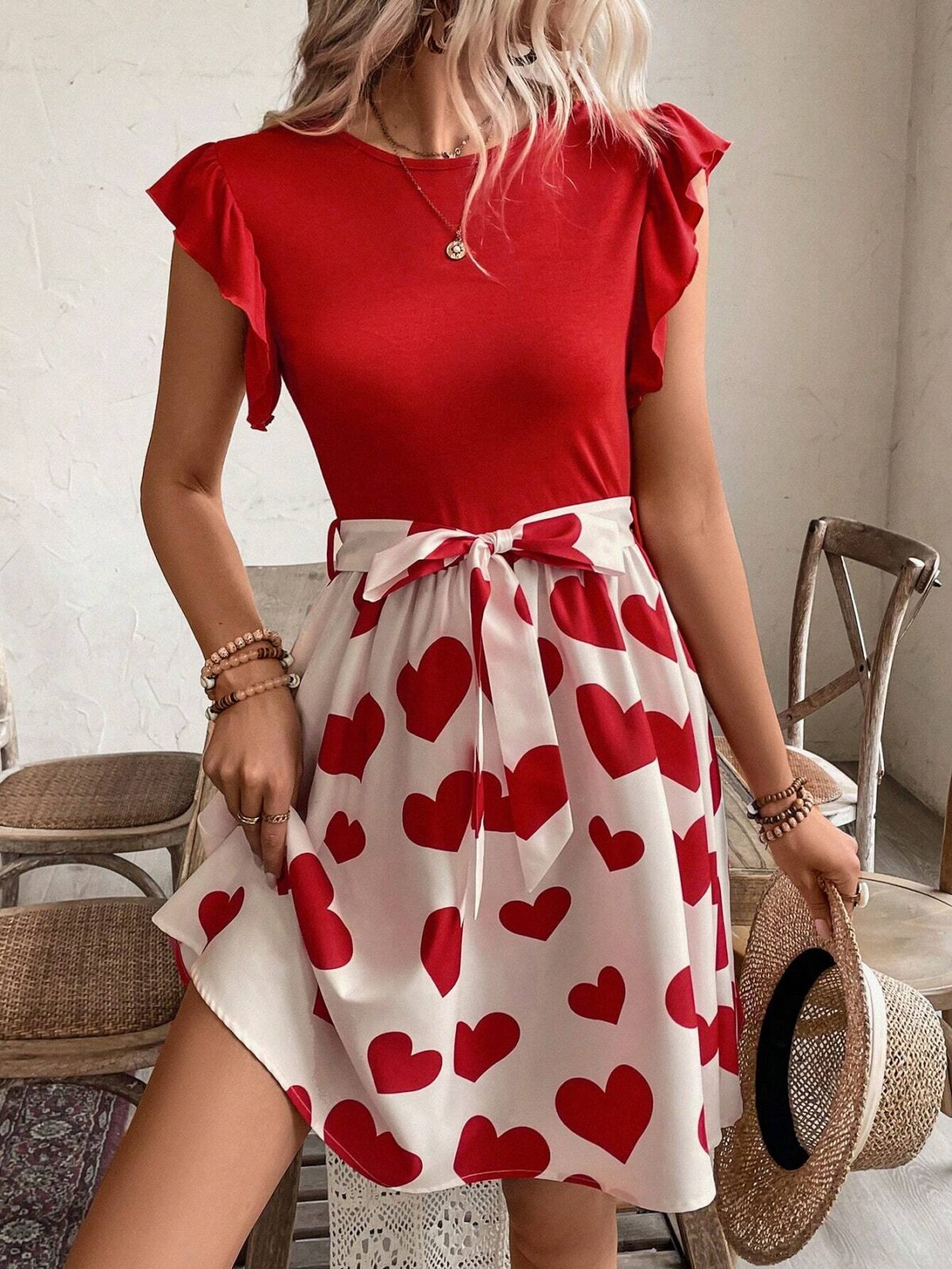 Rochie Scurta Saskia Rosie Cu Inimioare - imagine 1