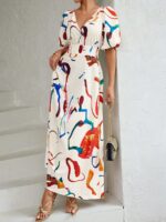 Rochie Lunga Francy Alba Cu Print Multicolor