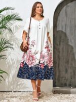 Rochie Midi Renna Alba Inflorata - Marimi Mari