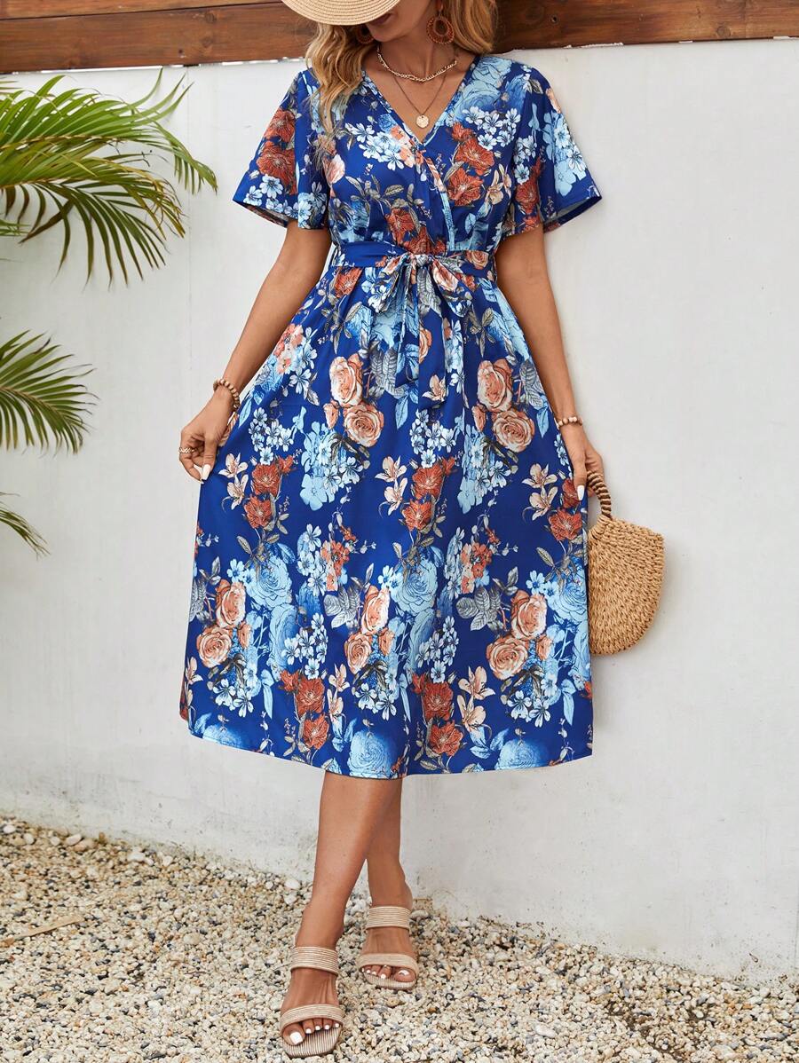 200 Rochie Midi Marika Albastra Inflorata - imagine 1