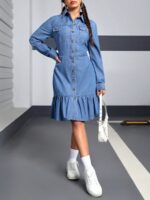 Rochie Scurta Faja Din Denim Cu Nasturi - imagine 3